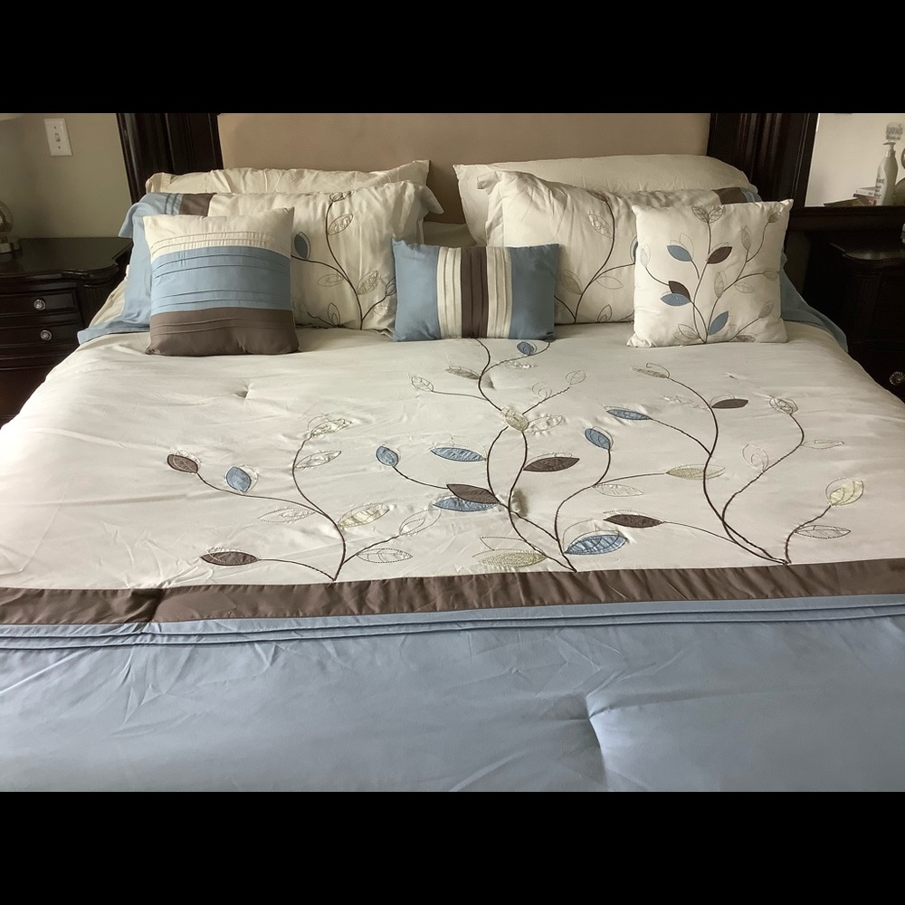 King size Comforter, 2 king shams, and 3 pillows